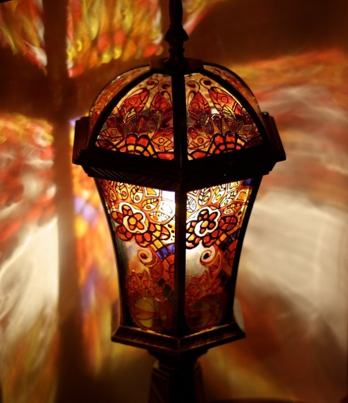 Лампа с витражной росписью Рубиновая