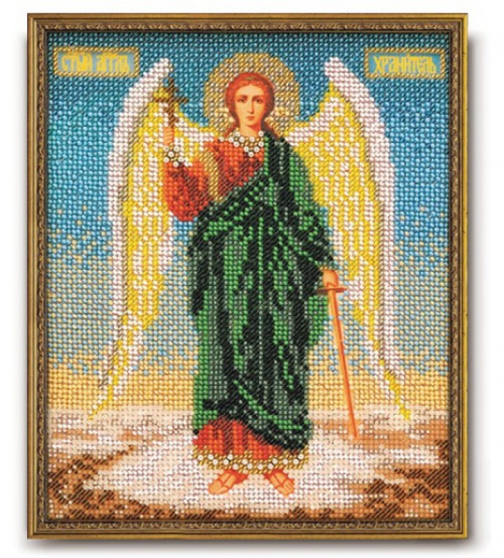 Ручная работа икона вышитая бисером Ангел хранитель