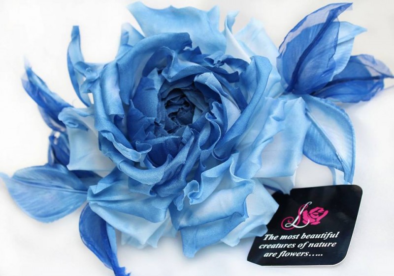 Брошь-заколка роза «Голубой Топаз». Цветы из ткани
