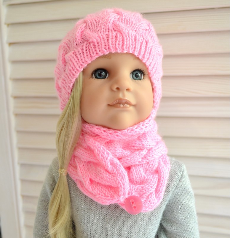 <br />Шапка и шарф для кукол, розовый<br />