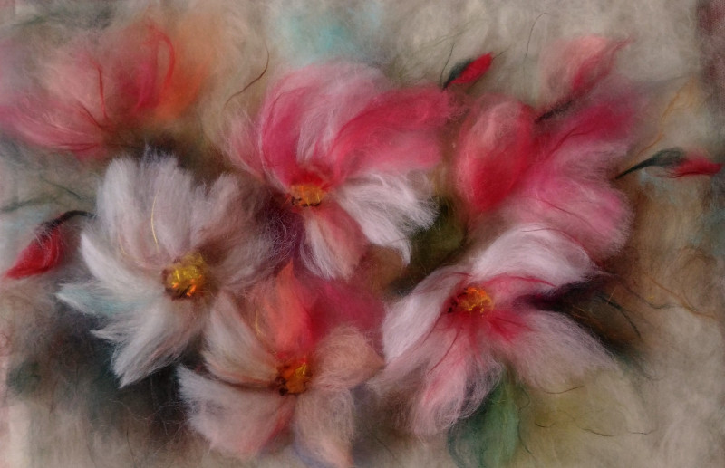 Картина из шерсти Цветочная акварель
