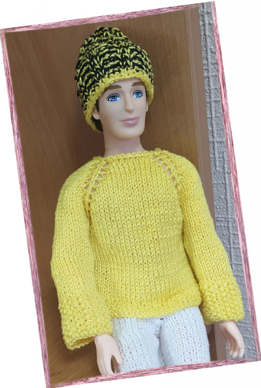 Подарок-сюрприз одежда для куклы Кен (друг Барби) - вязанная кофта/свитер/лонгслив/шапка