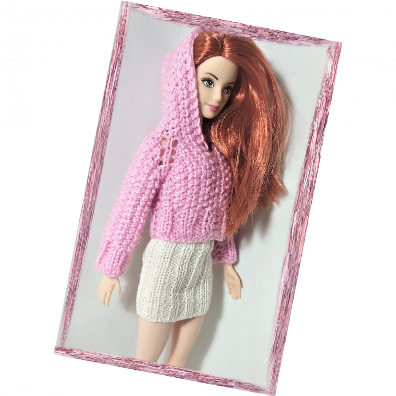 Сюрприз для девочки одежда ручная работа кукла Барби, кофта (худи) и платье вязаные