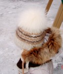 Шапка детская  зимняя «Теплая Белоснежка»  вязанная из собачьего пуха  .Комплект.